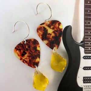 Guitar Pick Earrings OOAK Tortoise Yellow